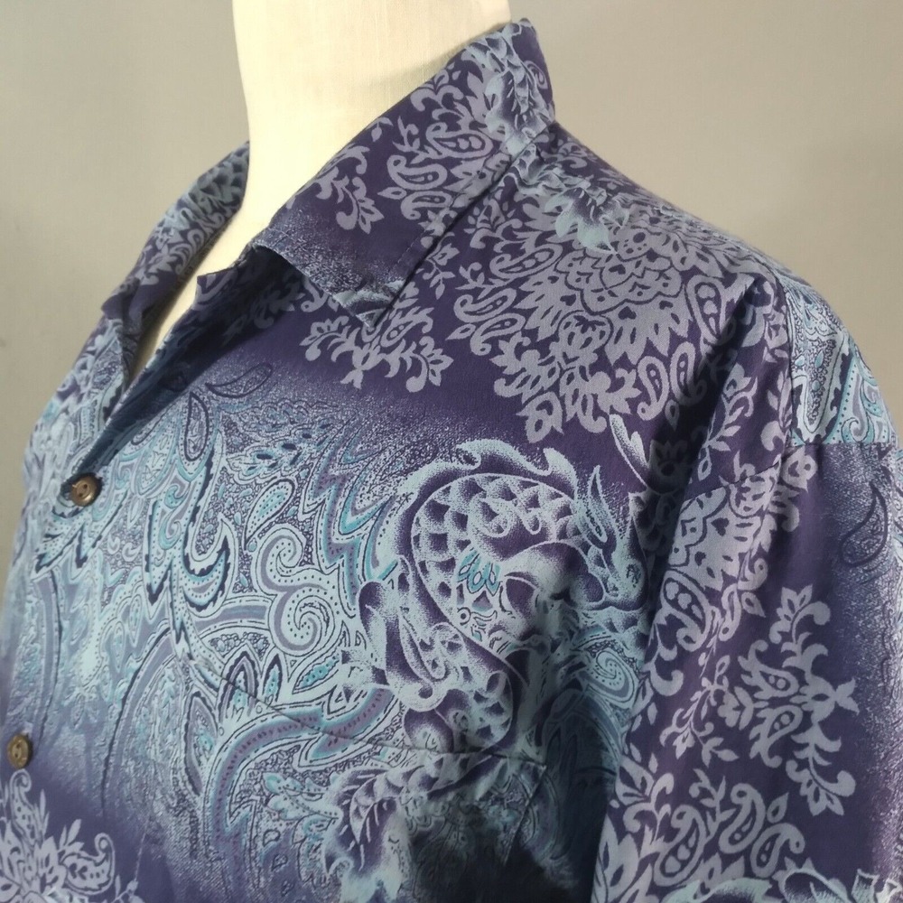 Hana Fashion Hawaiian Shirt Mens 2XL Blue Paisley Cotton Short Sleeve Button Up - Picture 7 of 12